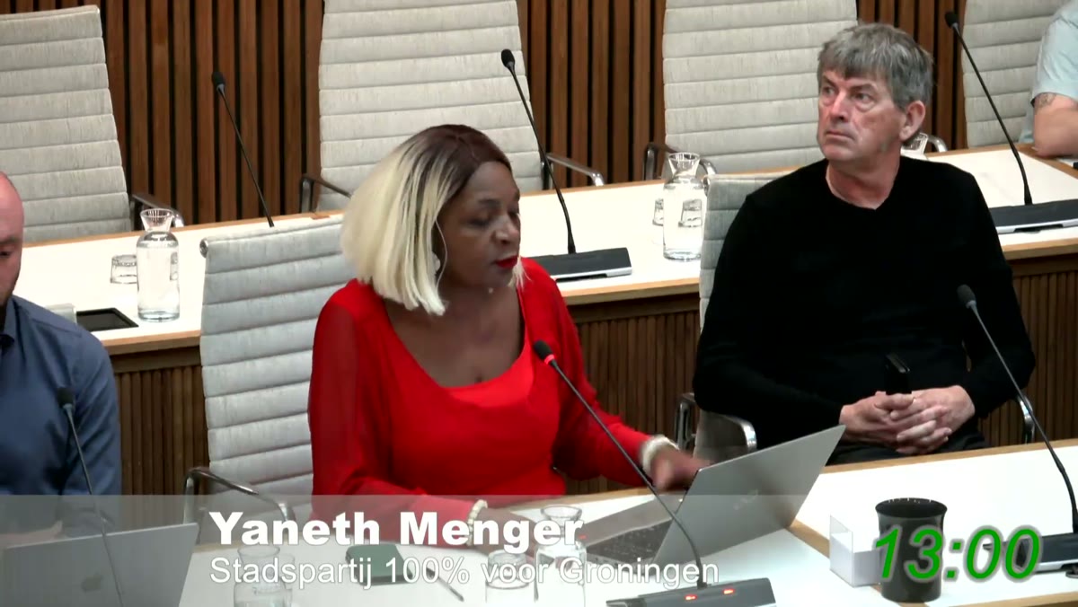 Beeld uit de opname van de politiek vragenuur van Groningen