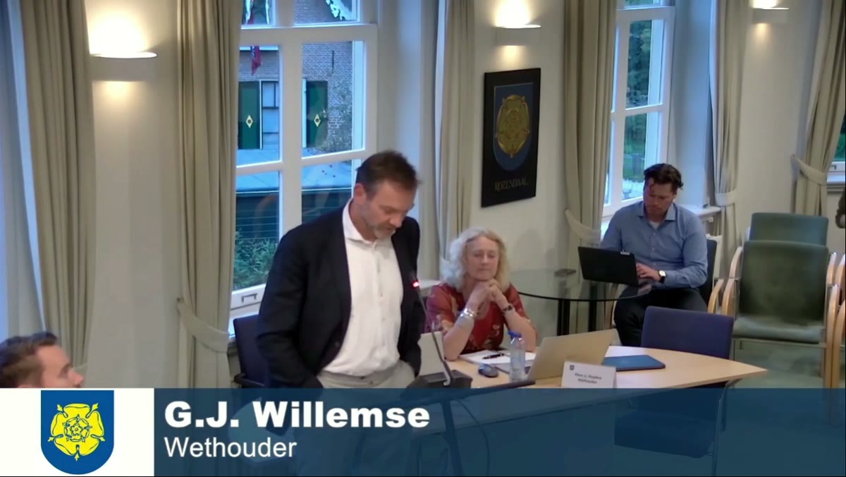 Beeld uit de opname van de 1.2 raadsvergadering - ontwerp van Rozendaal
