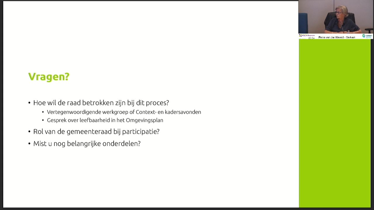 Beeld uit de opname van de context en kaders - omgevingsplan en participatieverordening van Kaag en Braassem