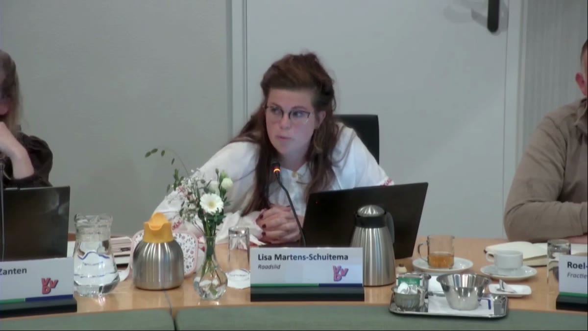 Beeld uit de opname van de raadsvergadering van Aa en Hunze