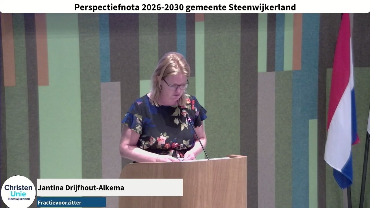 Beeld uit de opname van de raadsvergadering - behandeling perspectiefnota van Steenwijkerland