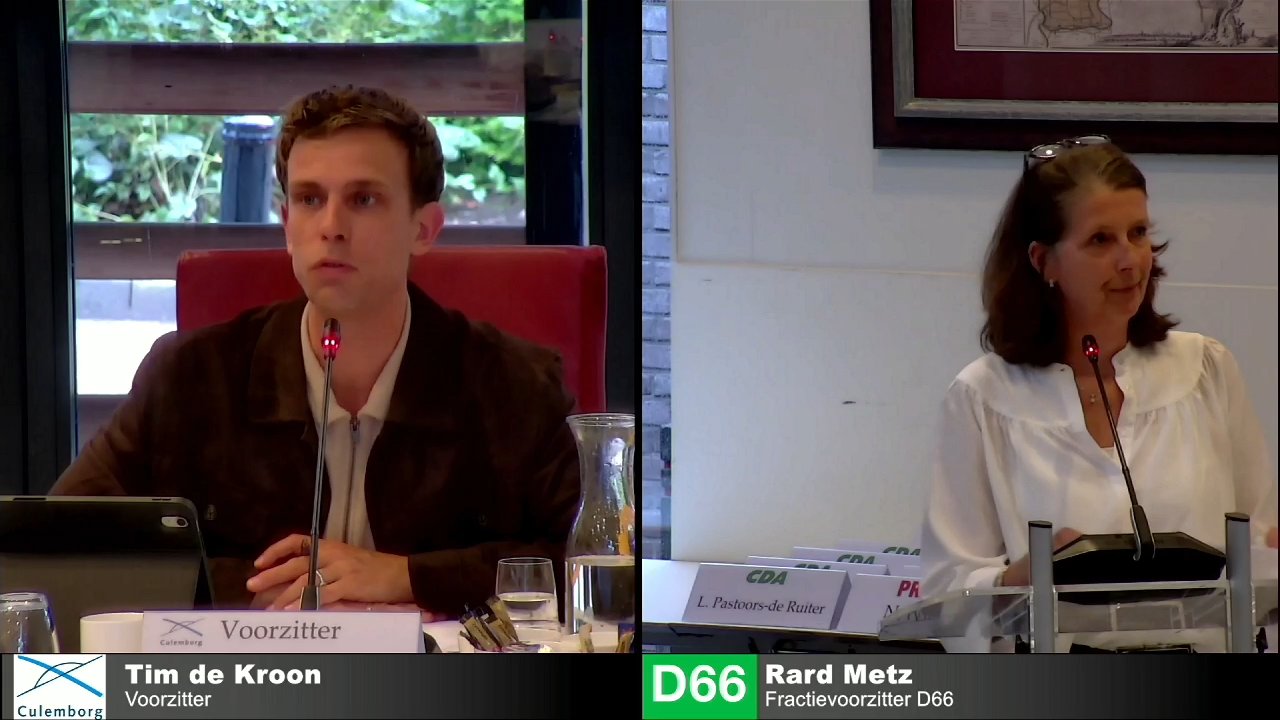 Beeld uit de opname van de raadsvergadering van Culemborg