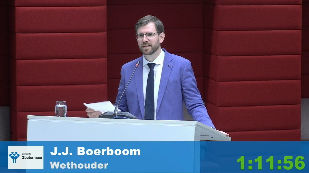 Beeld uit de opname van de raadsvergadering van Zoetermeer