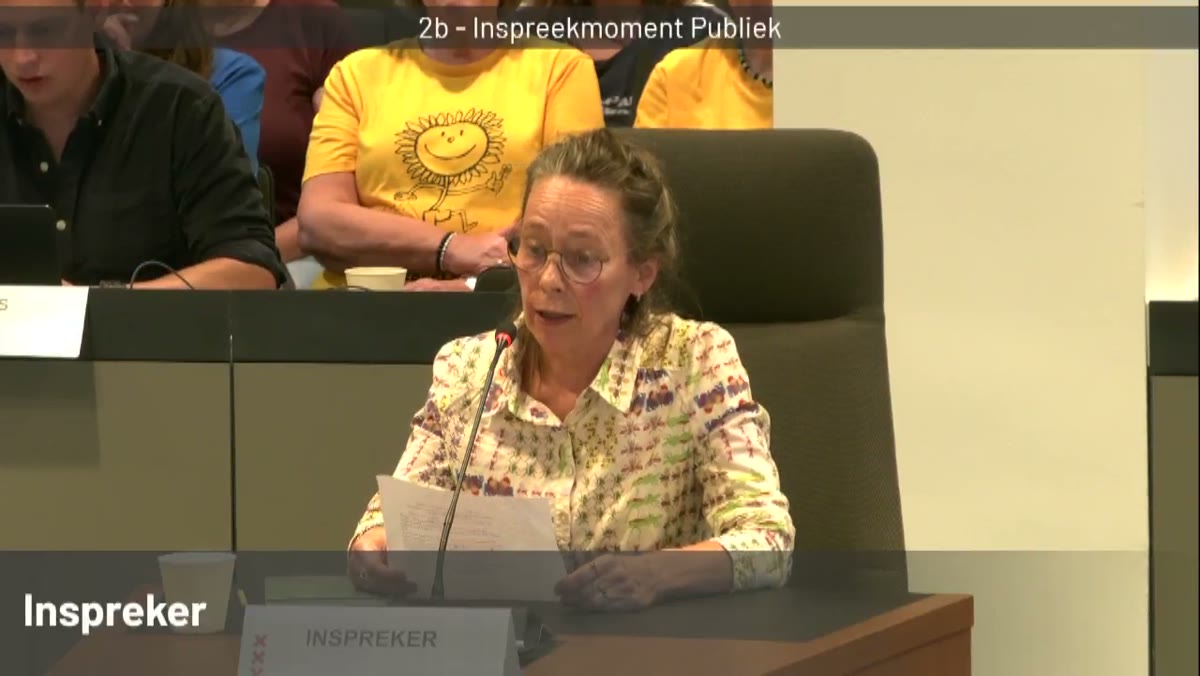 Beeld uit de opname van de raadscommissie ruimte van Amsterdam