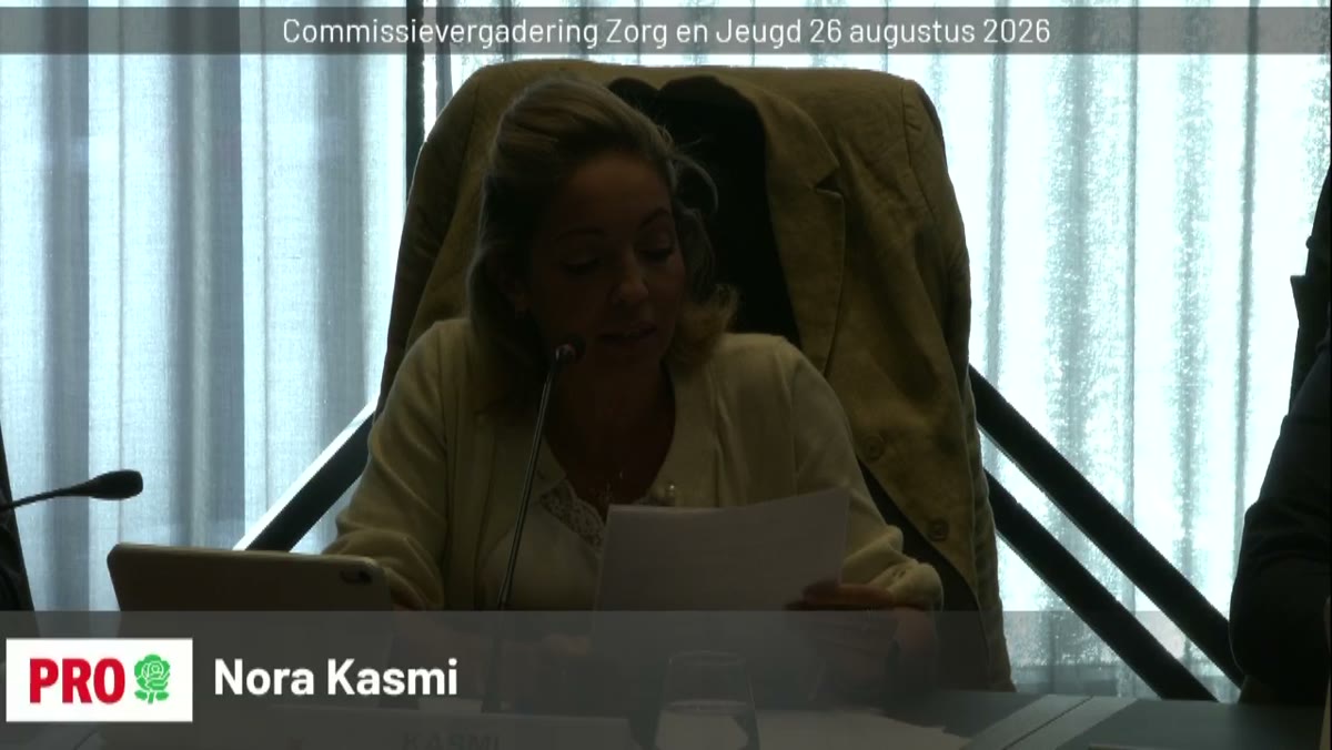 Beeld uit de opname van de raadscommissie zorg en jeugd van Amsterdam
