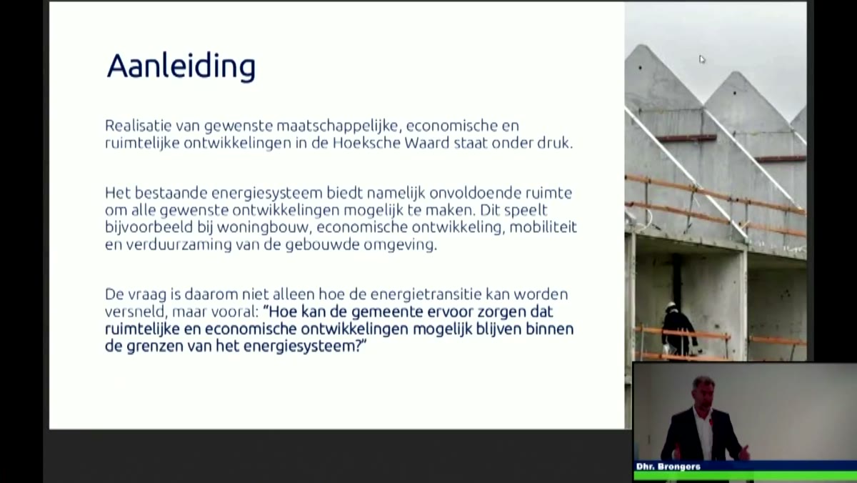 Beeld uit de opname van de kennissessie energiesysteem van de toekomst van Hoeksche Waard