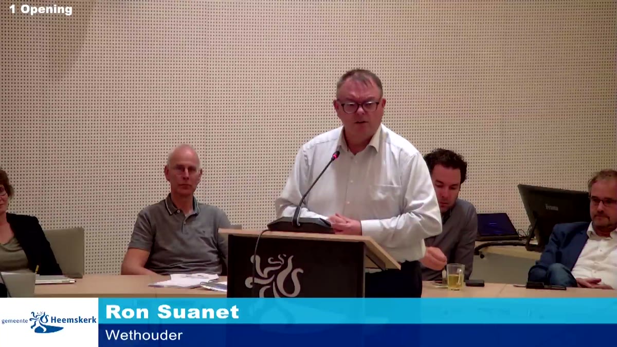 Beeld uit de opname van de raadsinformatiebijeenkomst programmabegroting van Heemskerk